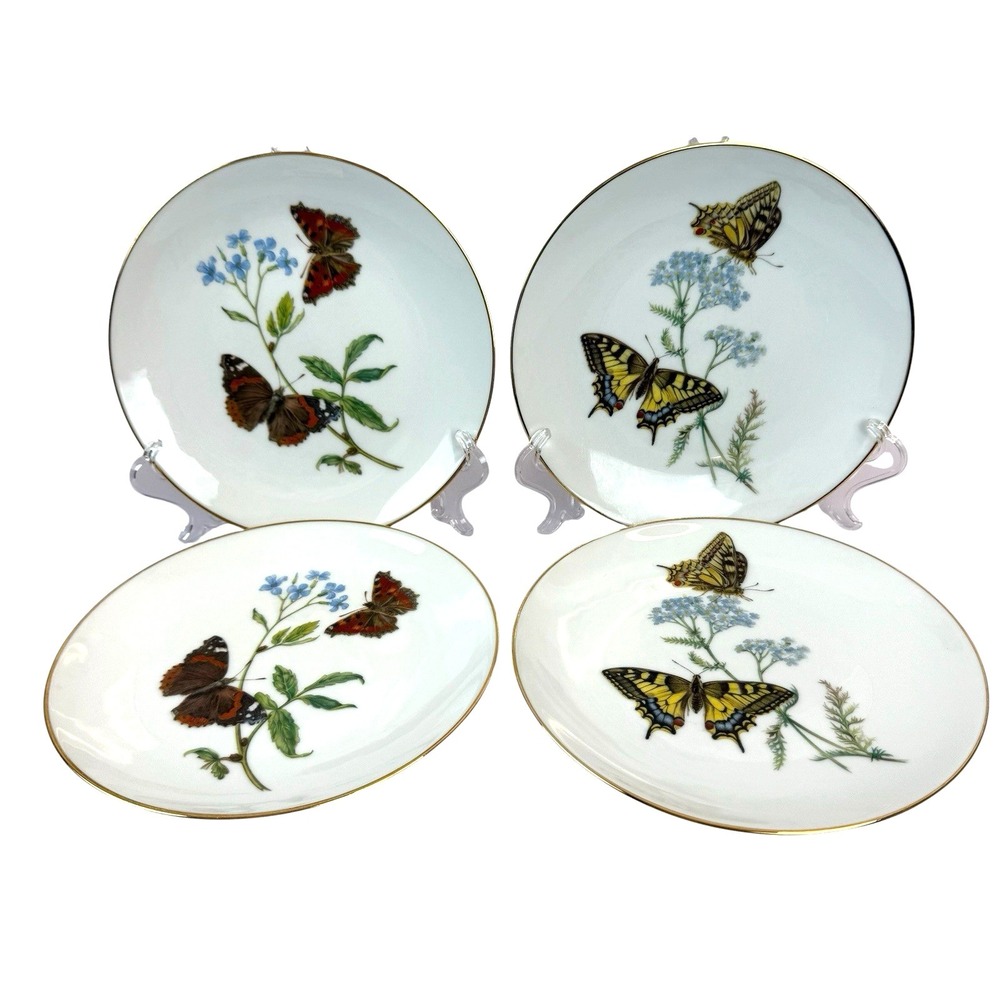 Kuba Porzellan Bavaria Germany Butterfly Plates Gold Trim 7 3/4" Set 4 No Chips